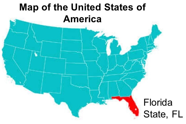 Map of USA showing Florida State
